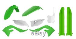 NEW Polisport KAWASAKI KXF 450 19-20 OEM Plastic Kit & Fork Guards Green White